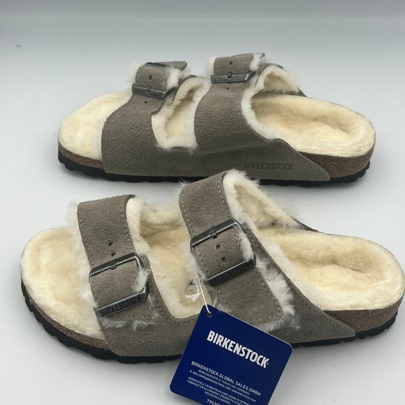NWOB Birkenstock Arizona Shearling Sandals Gray Unisex Size W8 M6 - Picture 4 of 8